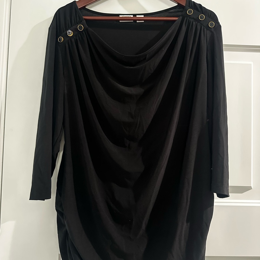 Cato Black Draped Top with Button Accents